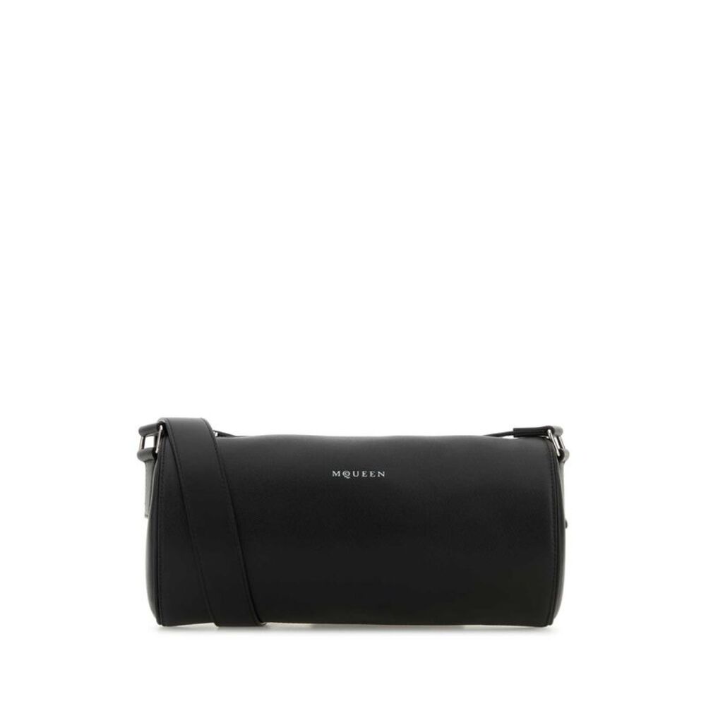 Alexander Mcqueen Men Black Leather Mcqueen Roller Crossbody Bag